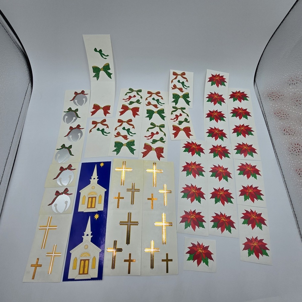 Vtg 90s Mrs. Grossman's Stickers Lot Christmas Poinsettia Cross Church Bows